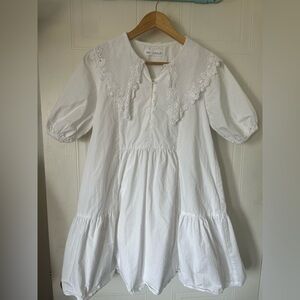 Zara Girls Poplin Embroidered Collar White Dress